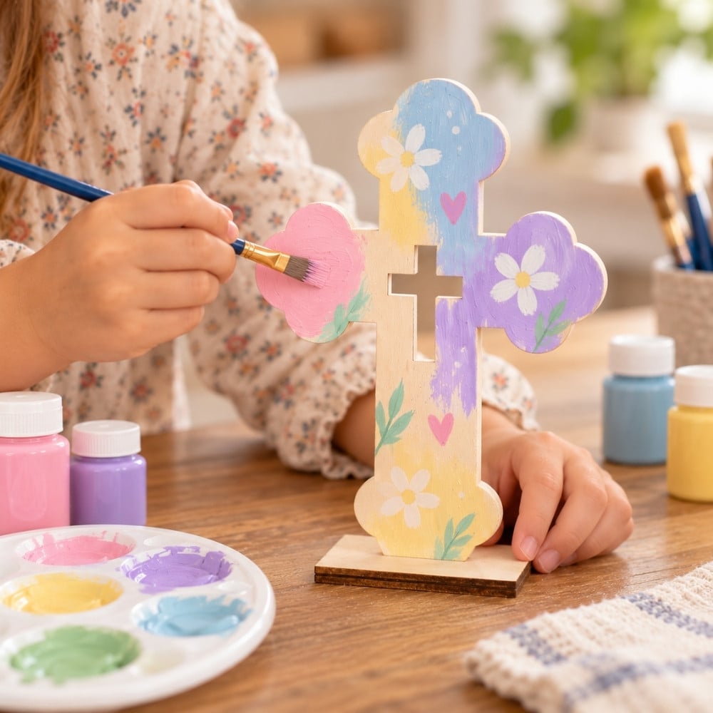 Rounded Wood Craft Cross with Stand - Pack of 6 - Image 2