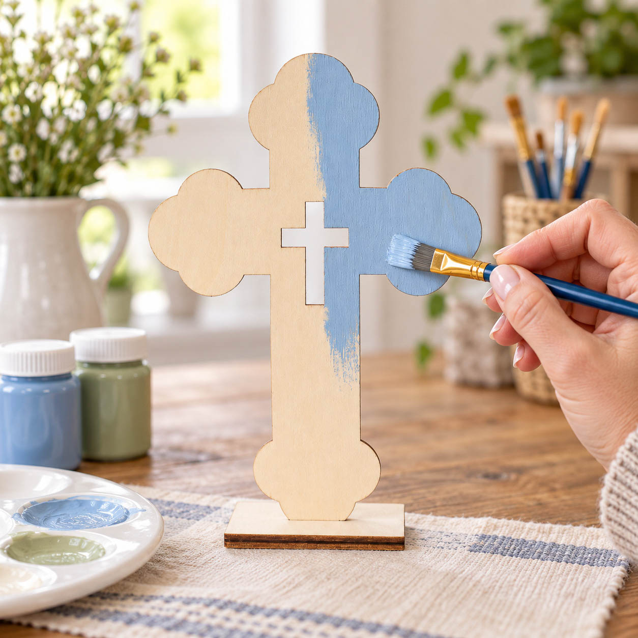 Rounded Wood Craft Cross with Stand - Pack of 6 - Image 4