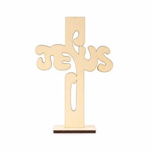 Jesus Wood Craft Cross with Stand – Pack of 6