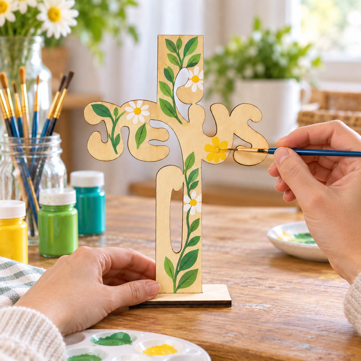 Jesus Wood Craft Cross with Stand - Pack of 6 - Image 3