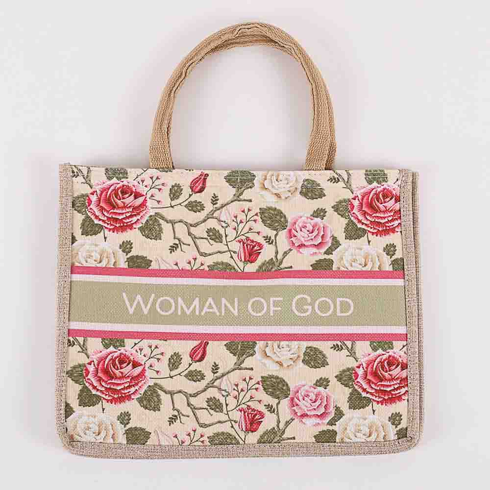 Woven Canvas Tote - Woman of God - Floral - Image 2