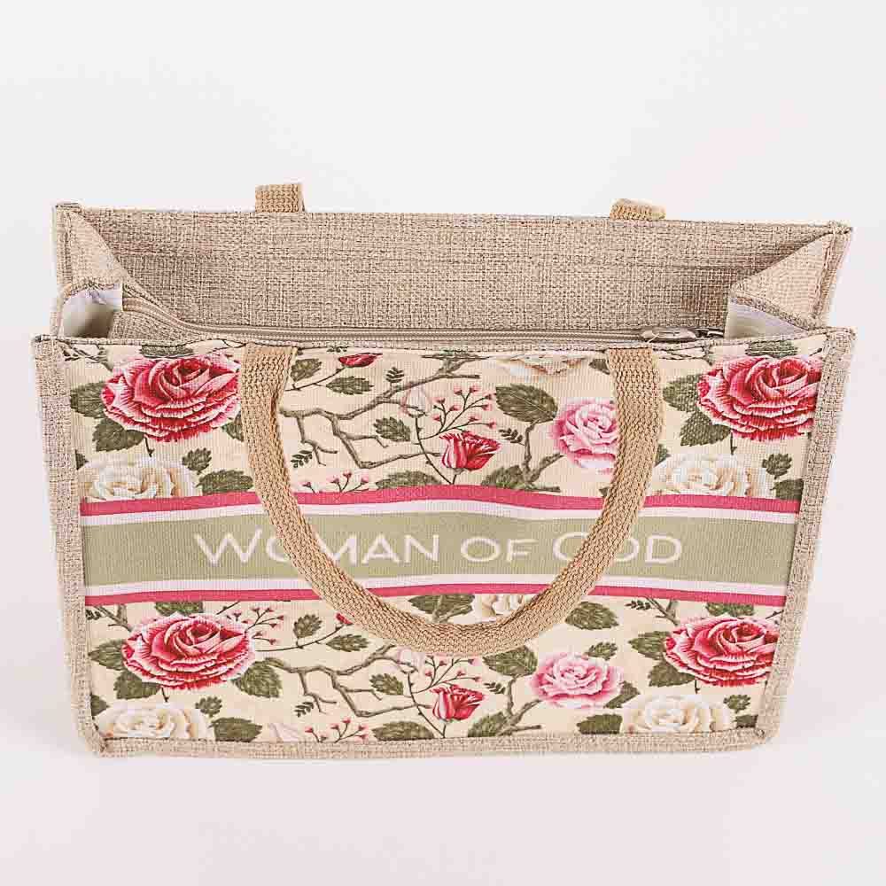 Woven Canvas Tote - Woman of God - Floral - Image 3