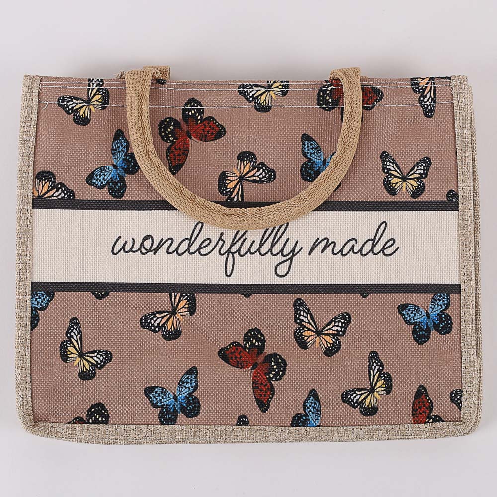 Woven Canvas Tote - Wonderfully Made - Butterflies