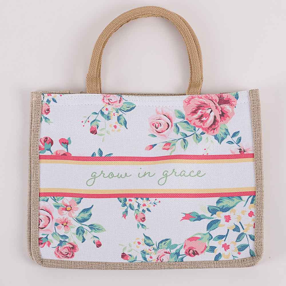 Woven Canvas Tote - Grow in Grace - Floral - Image 4