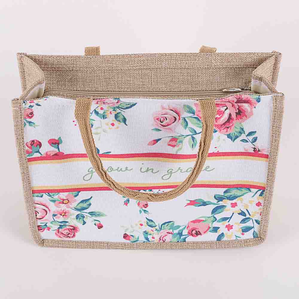 Woven Canvas Tote - Grow in Grace - Floral - Image 2