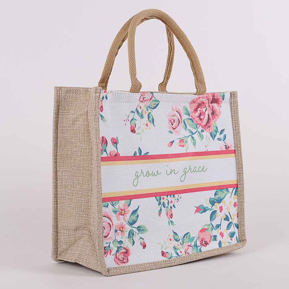 Woven Canvas Tote - Grow in Grace - Floral - Image 3