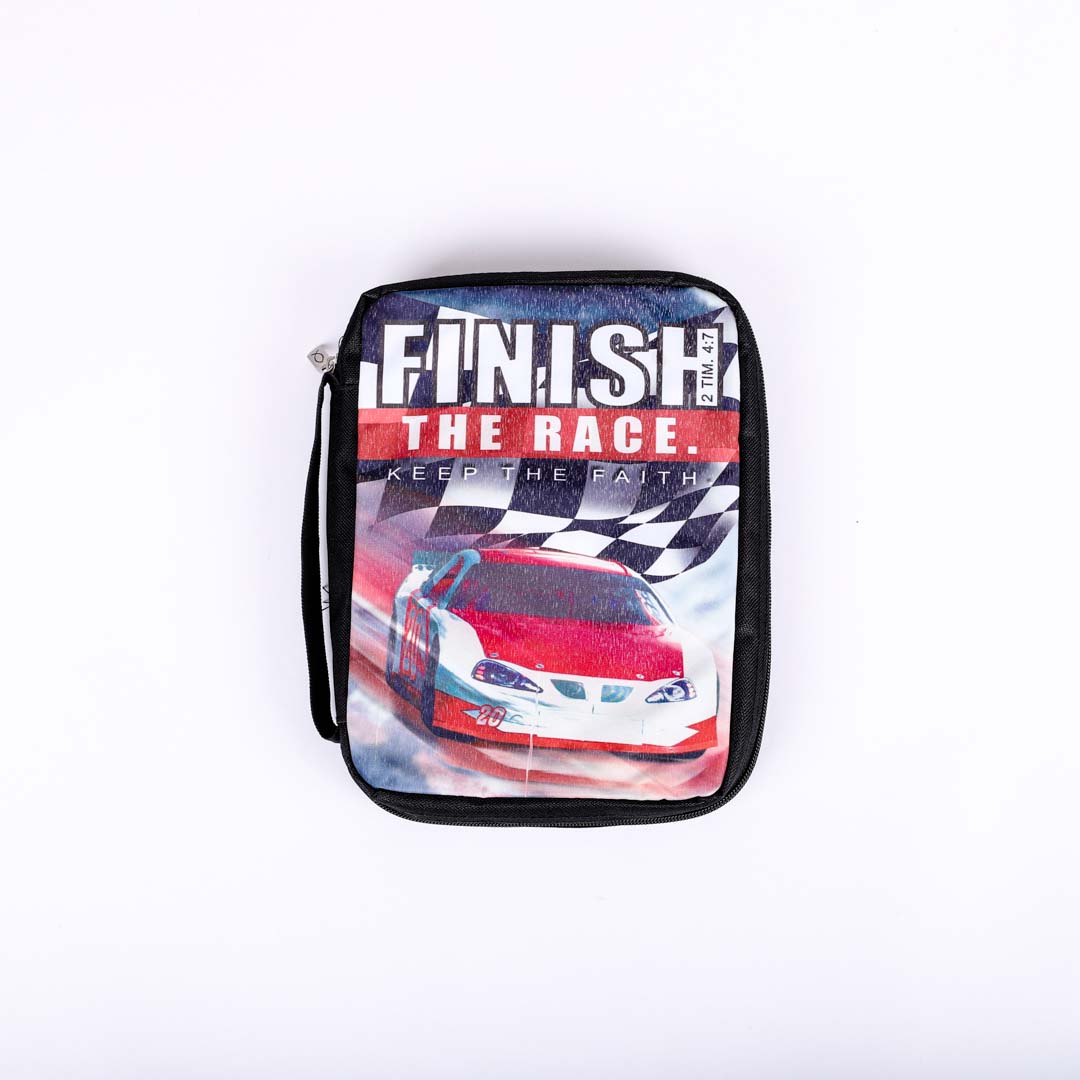 Bible Cover Microfiber Black Race Car( Finish The Race)- Swanson Christian Products