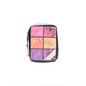 Bible Cover Microfiber Black & Floral W/ 6 Photo Windows – Large