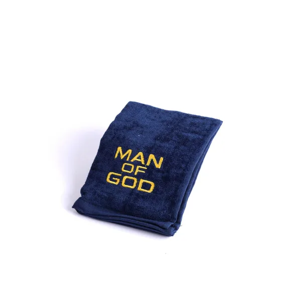 navy cotton pastor towel with "man of God" written on it