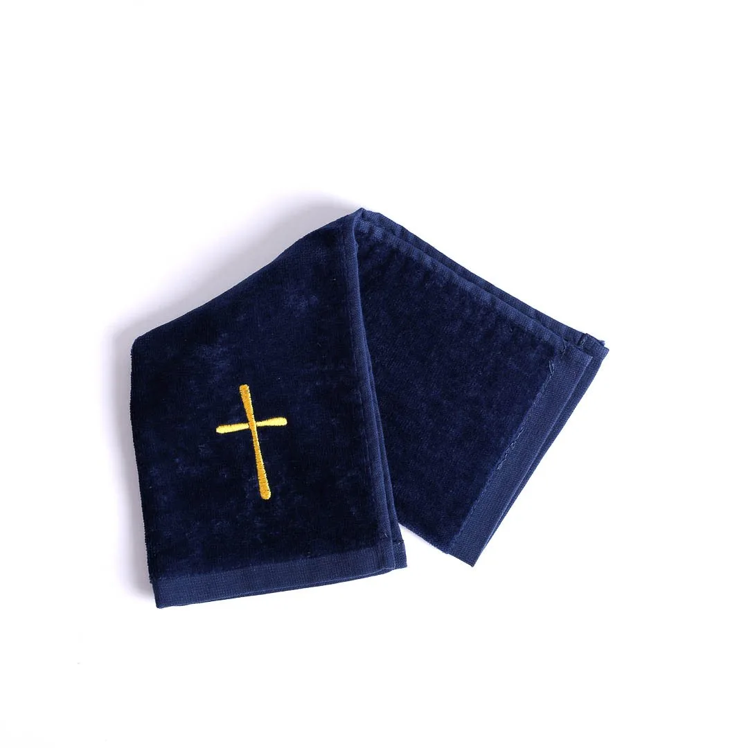 navy cotton pastor towel with cross symbol design