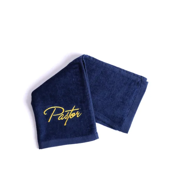 navy cotton pastor towel with "pastor" word written on it