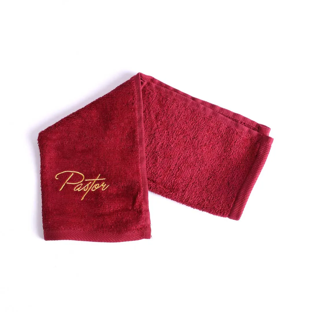 burgundy cotton pastor towel with "pastor" word written on it