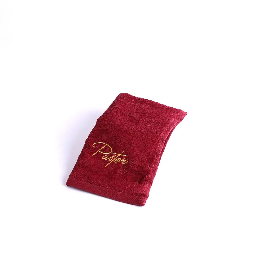 burgundy cotton pastor towel with "pastor" word written on it