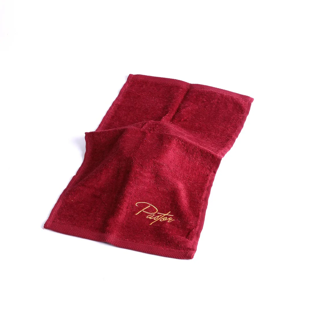 burgundy cotton pastor towel with "pastor" word written on it