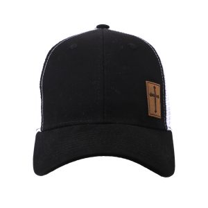 Trucker Hat with Cross Patch – Black & White