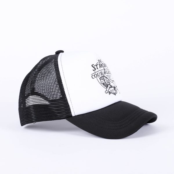 Trucker Hat - "Strong & Courageous" Black & White - Swanson Christian Products