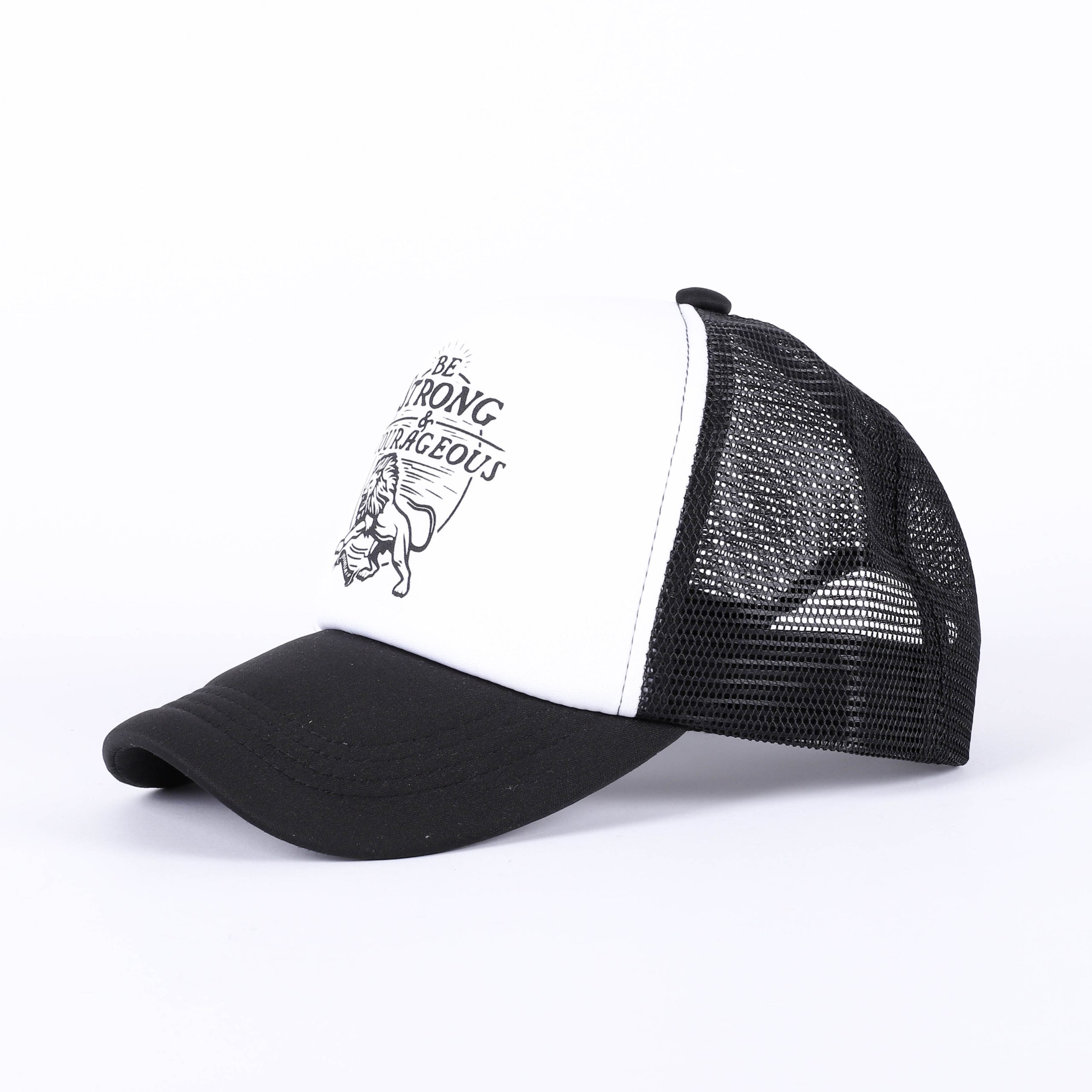 Trucker Hat - "Strong & Courageous" Black & White - Swanson Christian Products