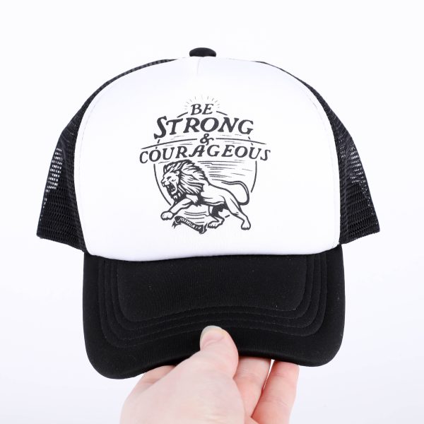Trucker Hat - "Strong & Courageous" Black & White - Swanson Christian Products