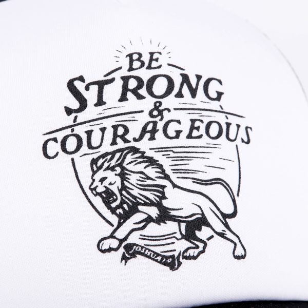 Trucker Hat - "Strong & Courageous" Black & White - Swanson Christian Products
