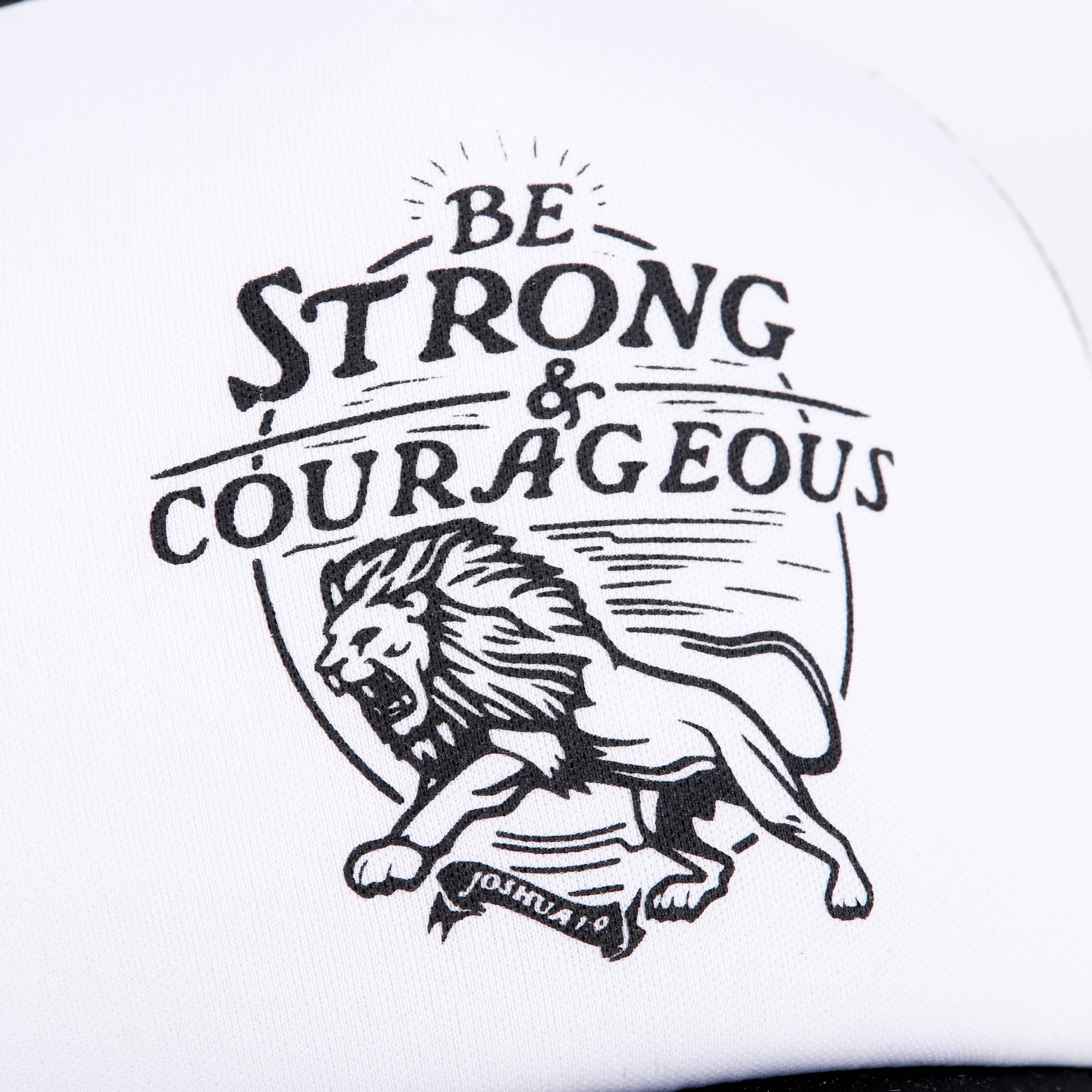 Trucker Hat - "Strong & Courageous" Black & White - Swanson Christian Products