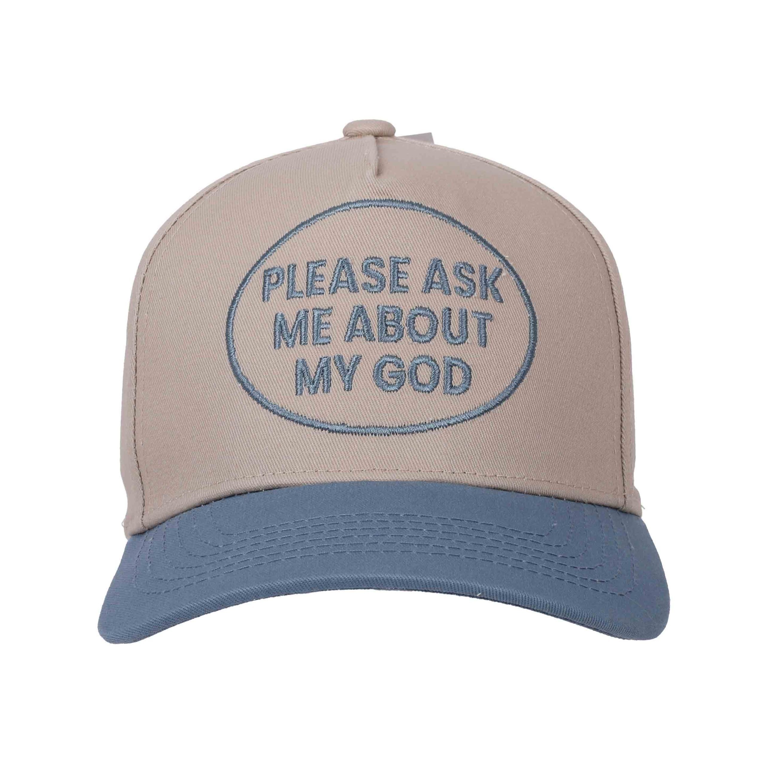 Hat - Please Ask Me About My God - Blue/Tan - Image 3