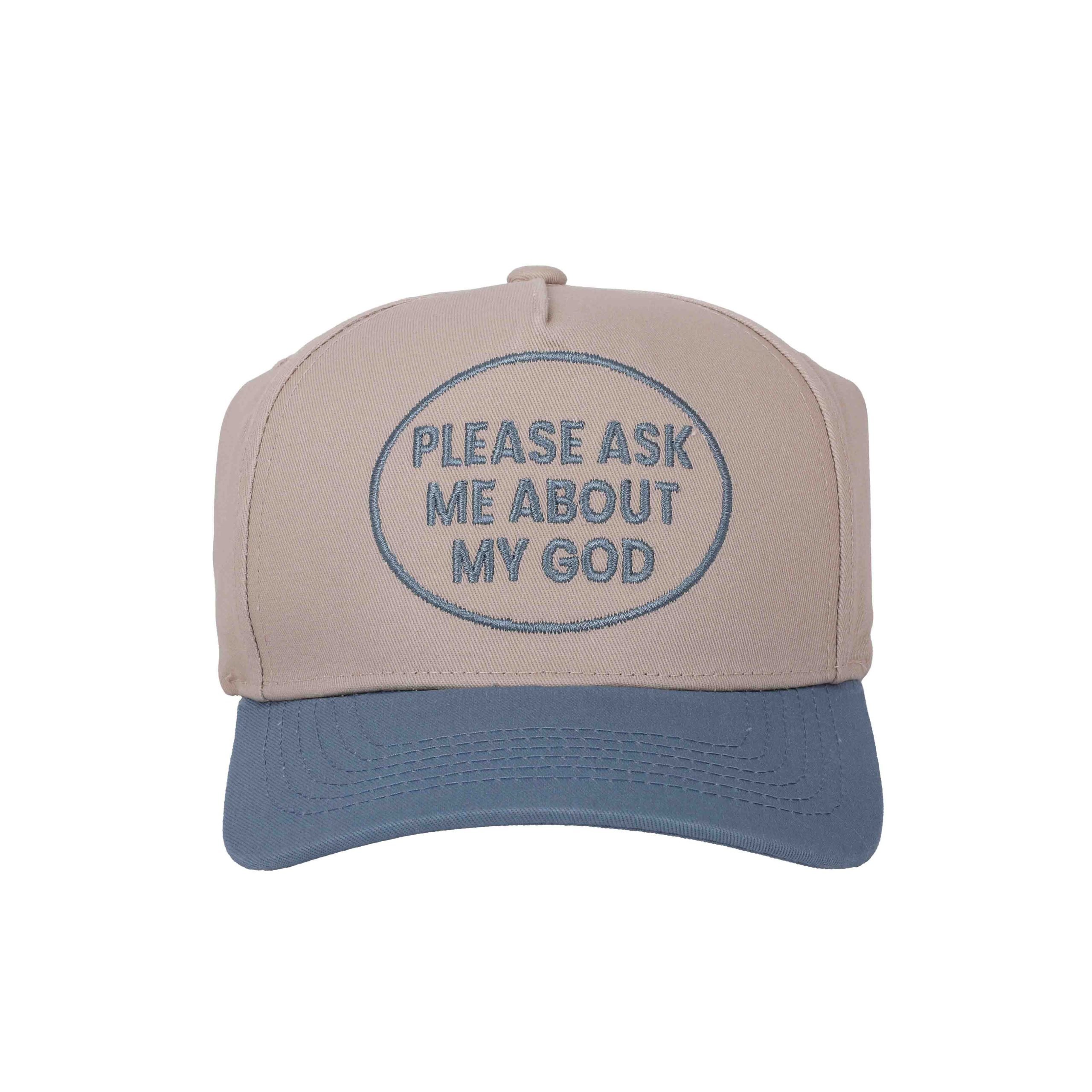 Hat - Please Ask Me About My God - Blue/Tan - Image 4