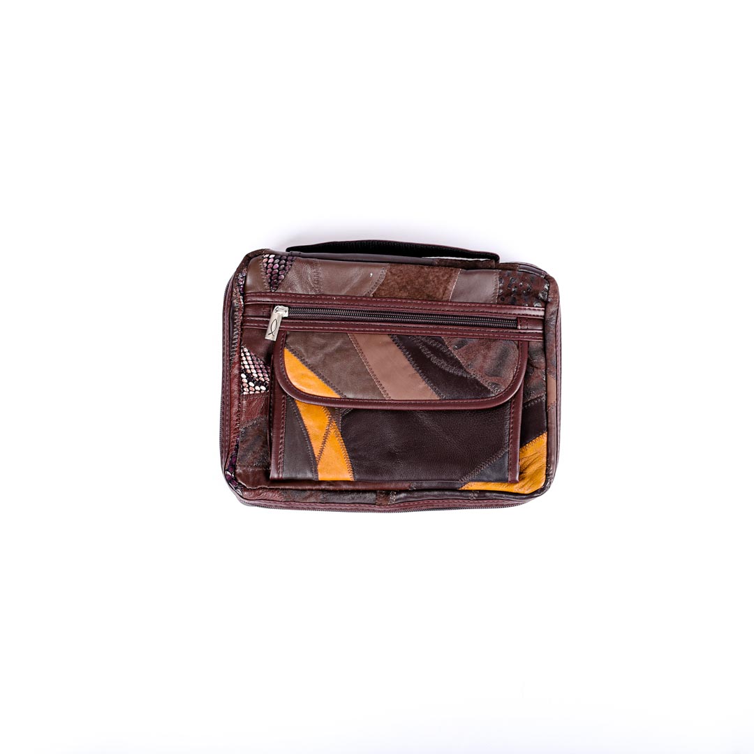 Bible Cover - Patchwork Leather - Brown - L | Sanson Christian Products