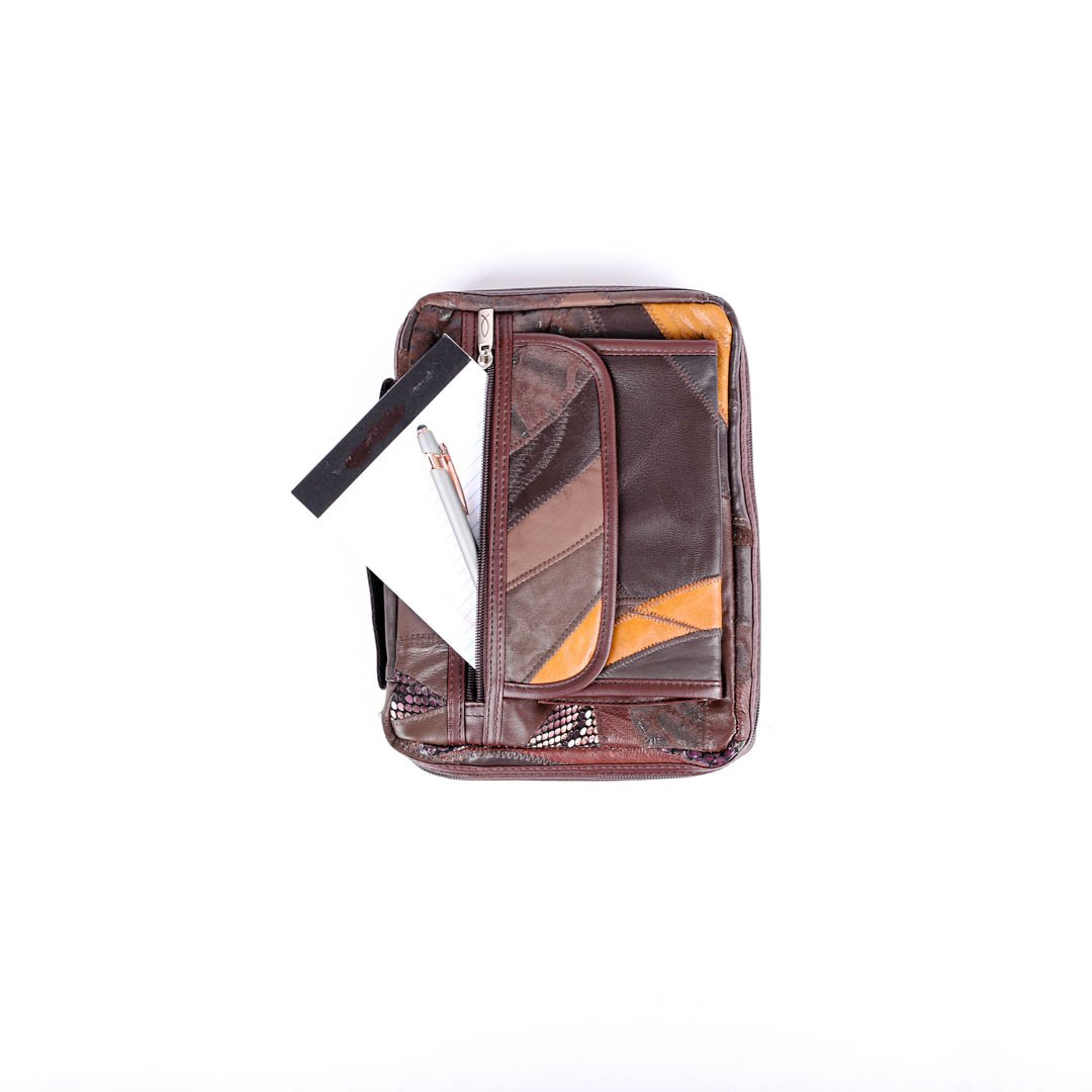 Bible Cover - Patchwork Leather - Brown - L | Sanson Christian Products
