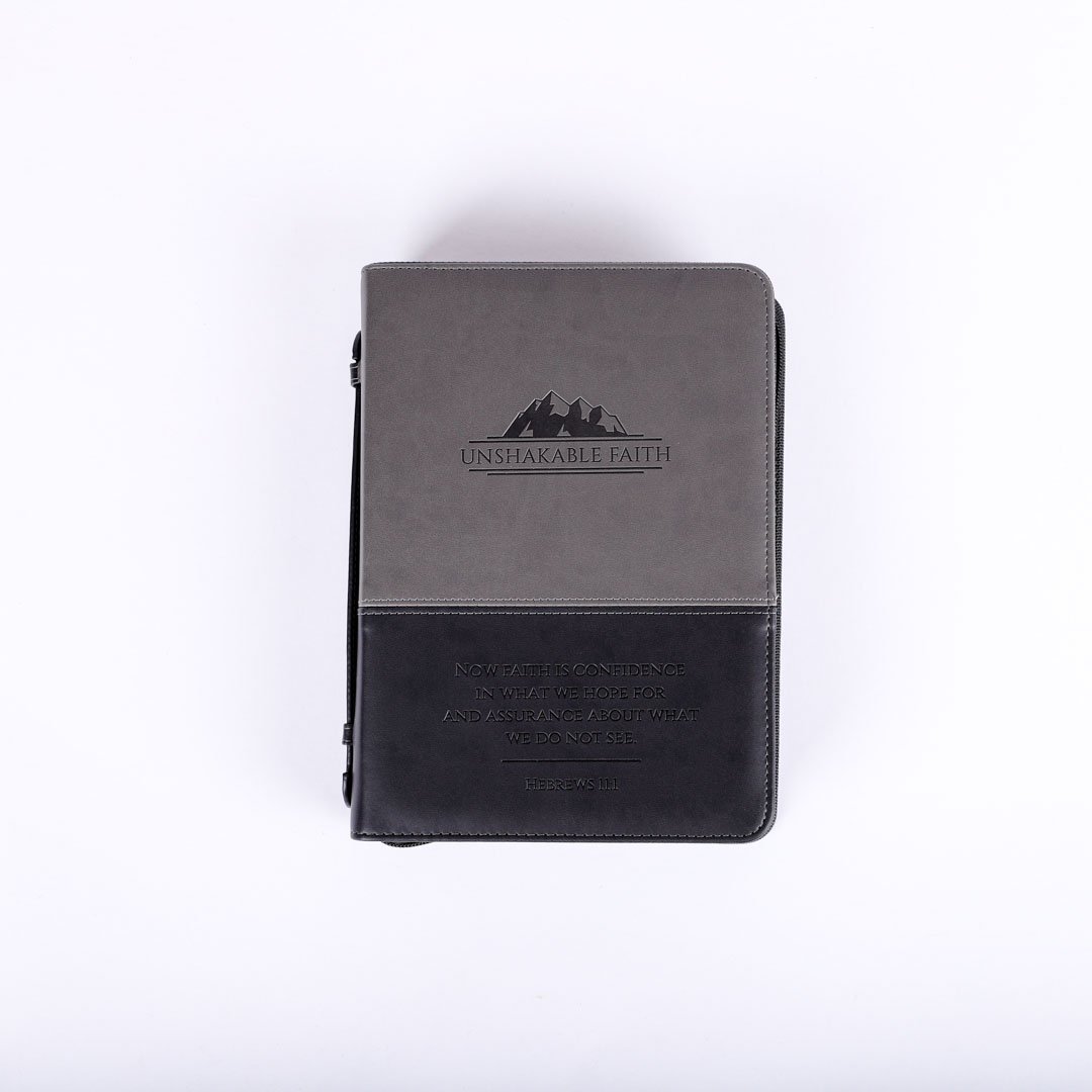 Imitation Leather Unshakable Faith Grey/Black L - Swanson Christian Products