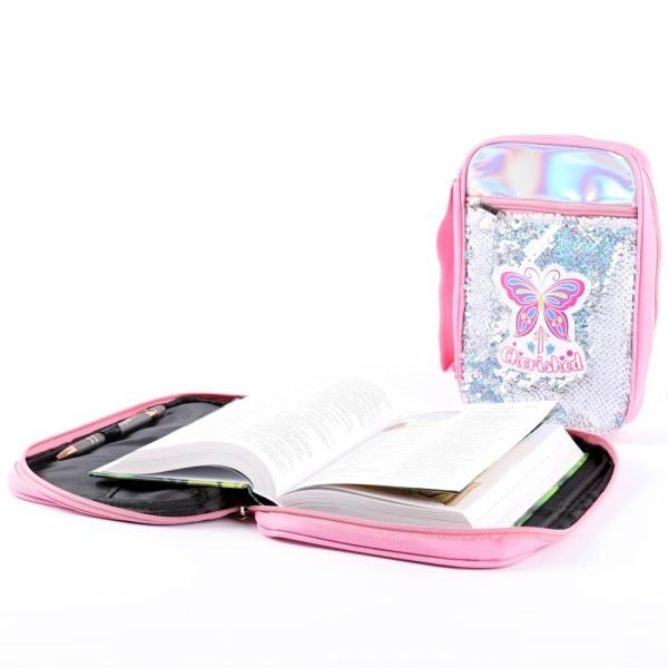 Canvas Bible Cover with Reversible Sequins - Cherished - L | Swanson Christian Products