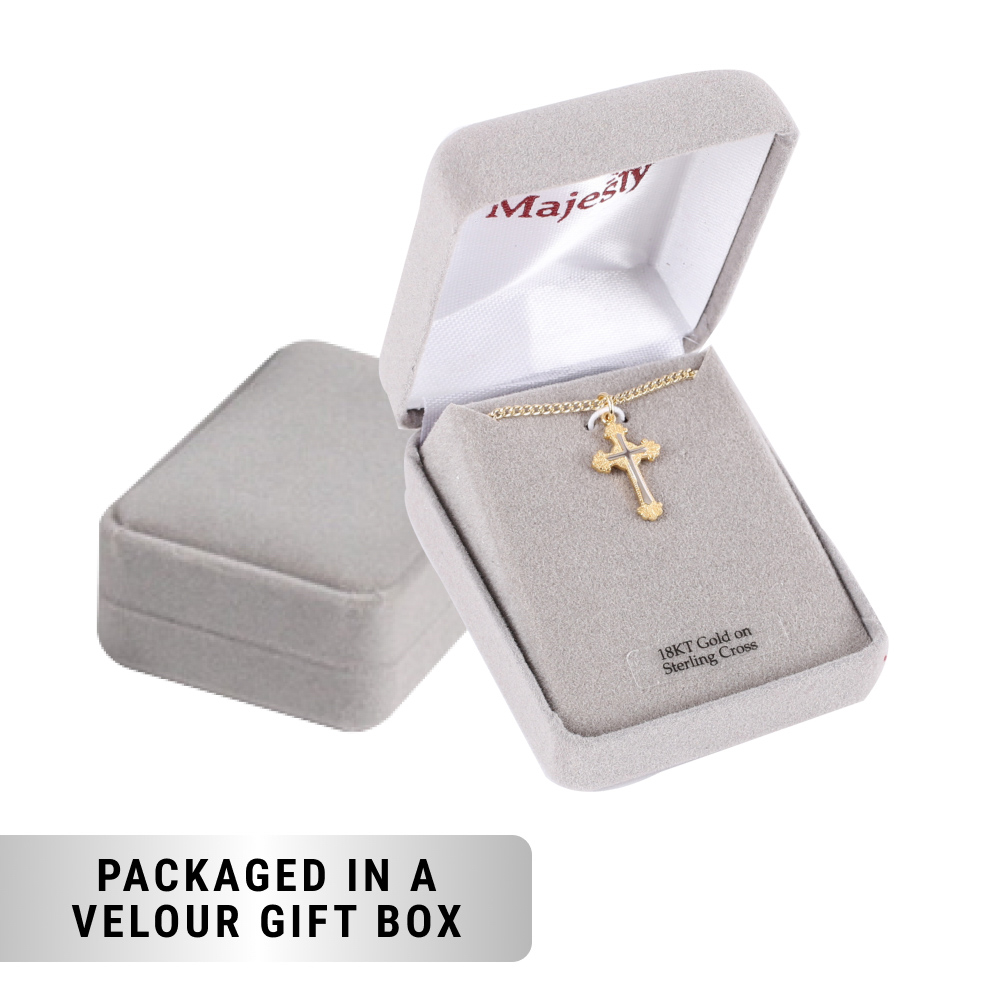 Necklace - Gold Plated Sterling Silver - Ornate Cross - 18" with Silver - Image 8