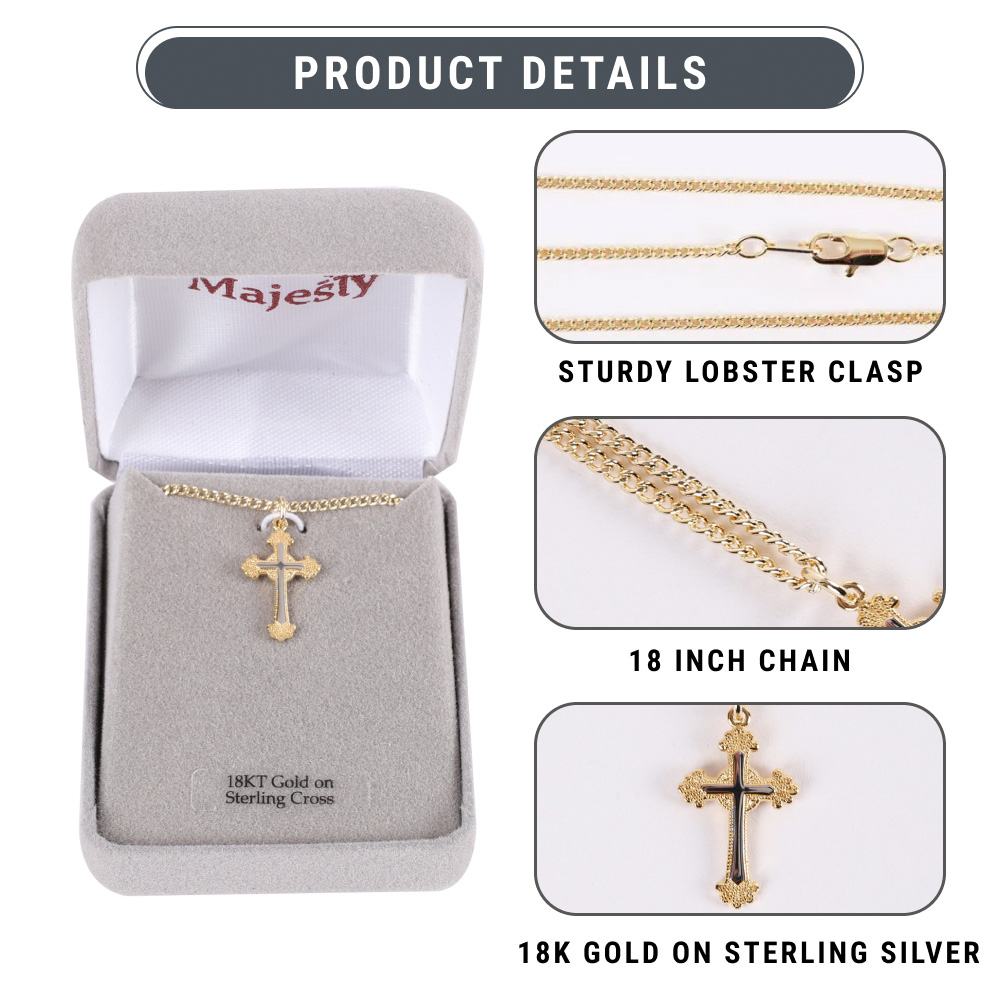Necklace - Gold Plated Sterling Silver - Ornate Cross - 18" with Silver - Image 7