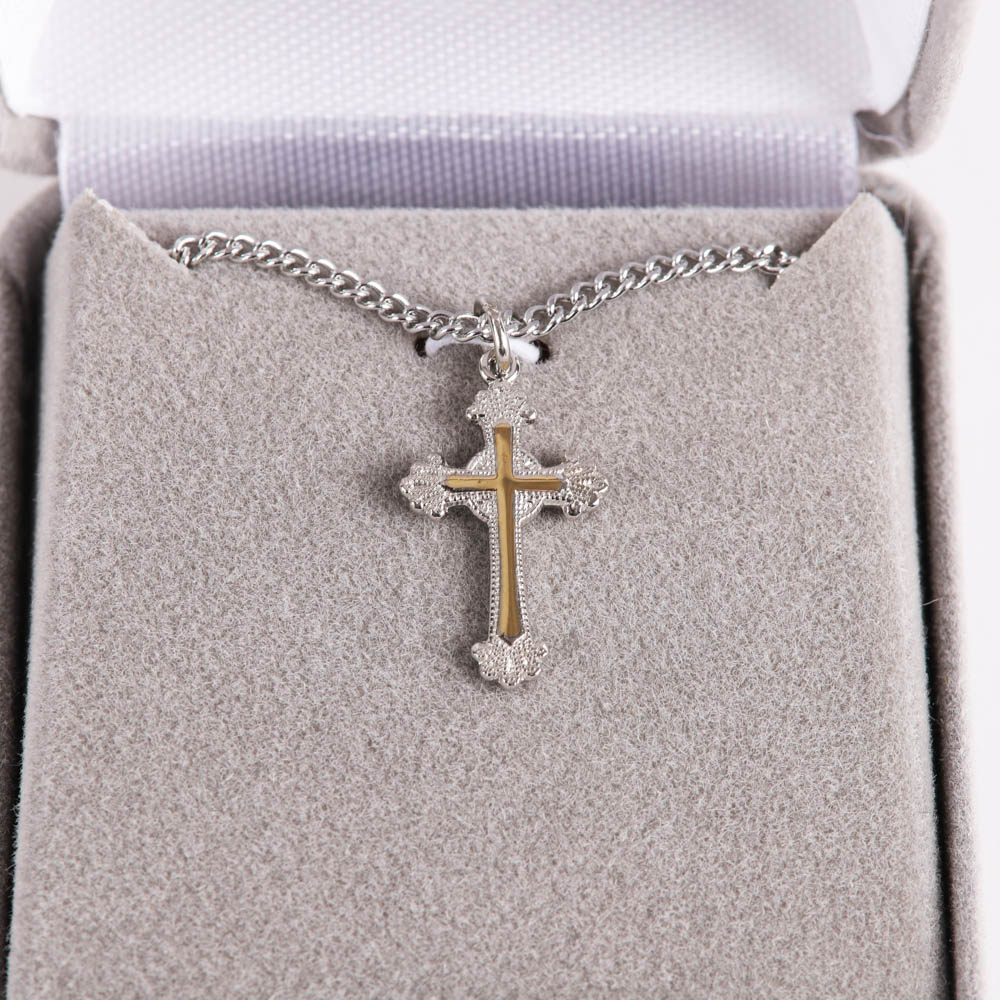 Necklace - Sterling Silver - Ornate Cross - 18" Silver with Gold - Swanson Christian Products