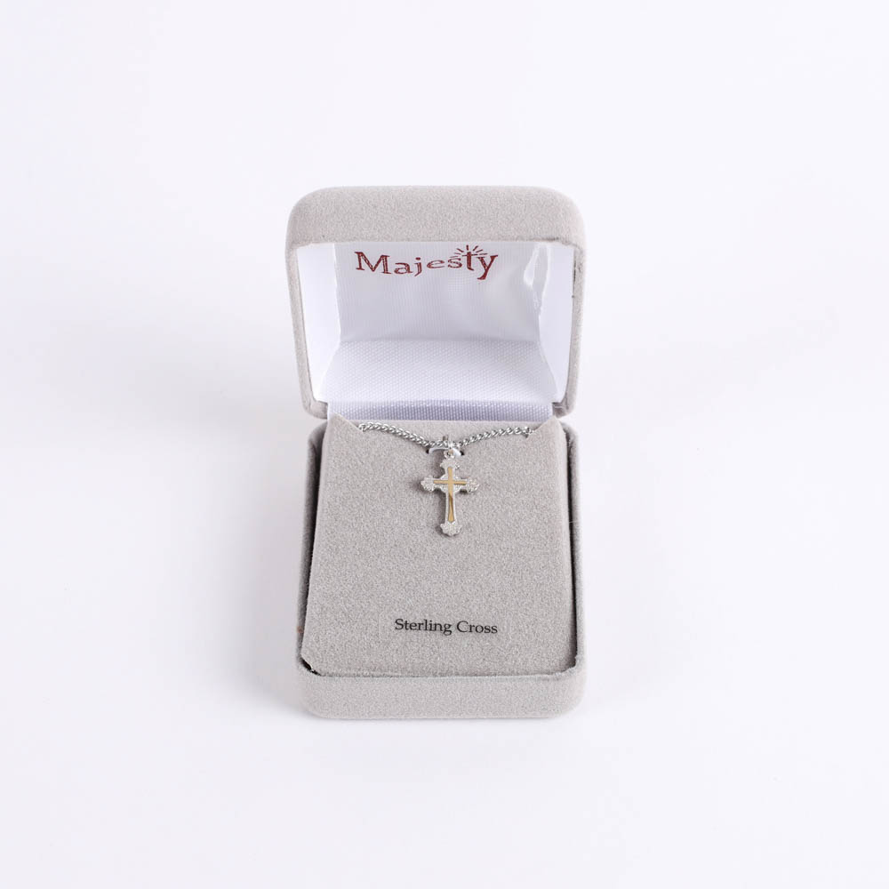 Necklace - Sterling Silver - Ornate Cross - 18" Silver with Gold - Swanson Christian Products