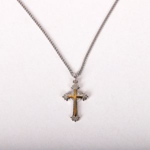 Necklace – Gold Plated Sterling Silver – Ornate Cross – 18″ Silver with