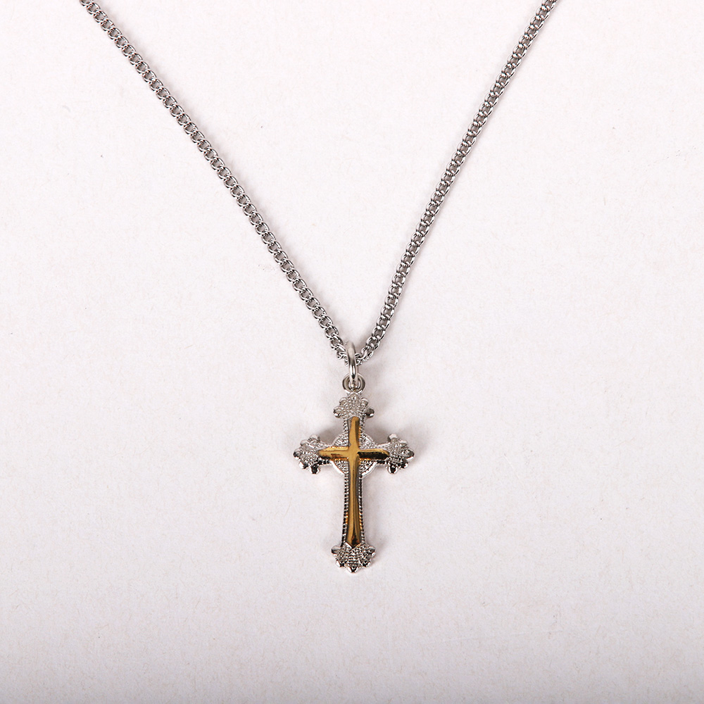 Necklace - Gold Plated Sterling Silver - Ornate Cross - 18" Silver with