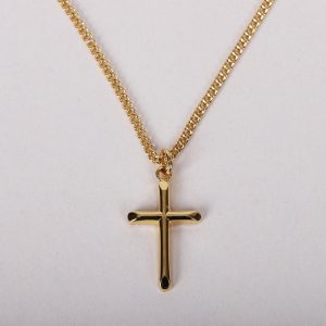 Necklace – Gold Plated Sterling Silver – Cross with Rounded Tips – 16-18″