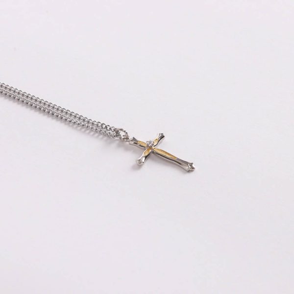 Necklace - Sterling Silver - Cross with Gold Overlay and Crystal - 18" Silver - Swanson Christian Products