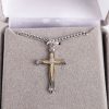 Necklace - Sterling Silver - Cross with Gold Overlay and Crystal - 18" Silver - Swanson Christian Products