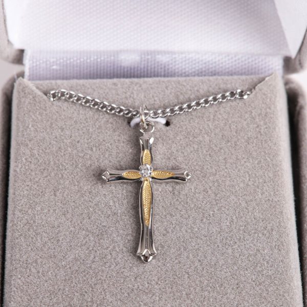 Necklace - Sterling Silver - Cross with Gold Overlay and Crystal - 18" Silver - Swanson Christian Products