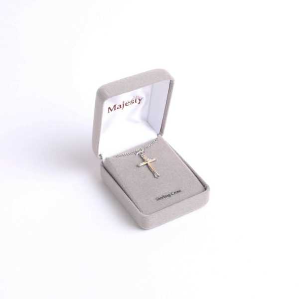 Necklace - Sterling Silver - Cross with Gold Overlay and Crystal - 18" Silver - Swanson Christian Products