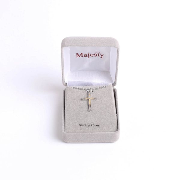 Necklace - Sterling Silver - Cross with Gold Overlay and Crystal - 18" Silver - Swanson Christian Products