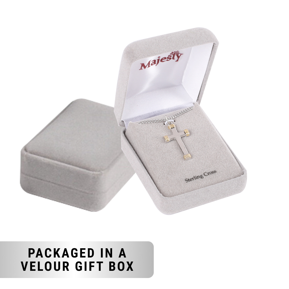 Necklace - Gold Plated Sterling Silver - Cross with Rope Wrapped Tips - 18" Silver - Image 7