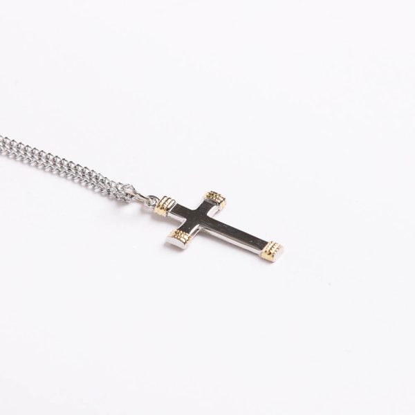 Necklace - Sterling Silver - Cross with Gold Rope Wrapped Tips - 18" Silver - Swanson Christian Products