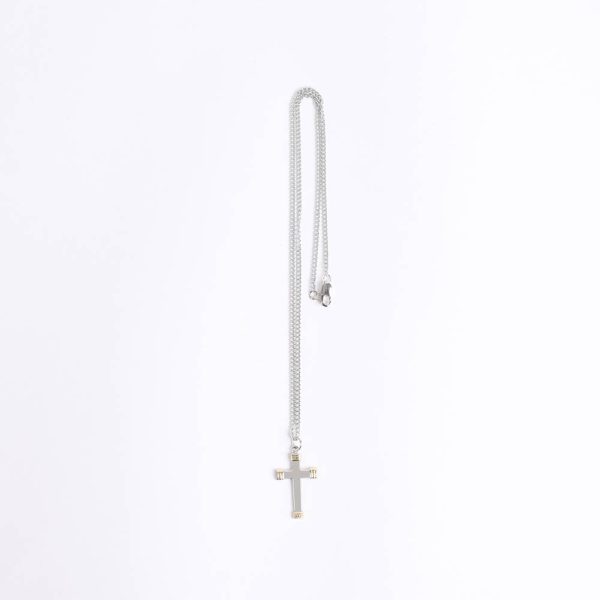 Necklace - Sterling Silver - Cross with Gold Rope Wrapped Tips - 18" Silver - Swanson Christian Products