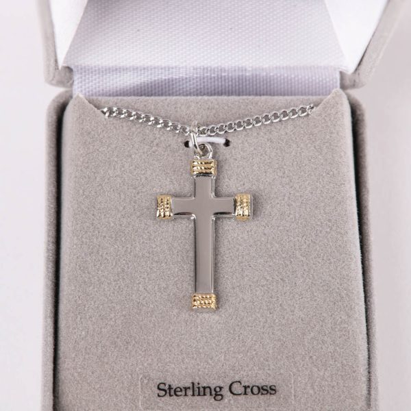 Necklace - Sterling Silver - Cross with Gold Rope Wrapped Tips - 18" Silver - Swanson Christian Products