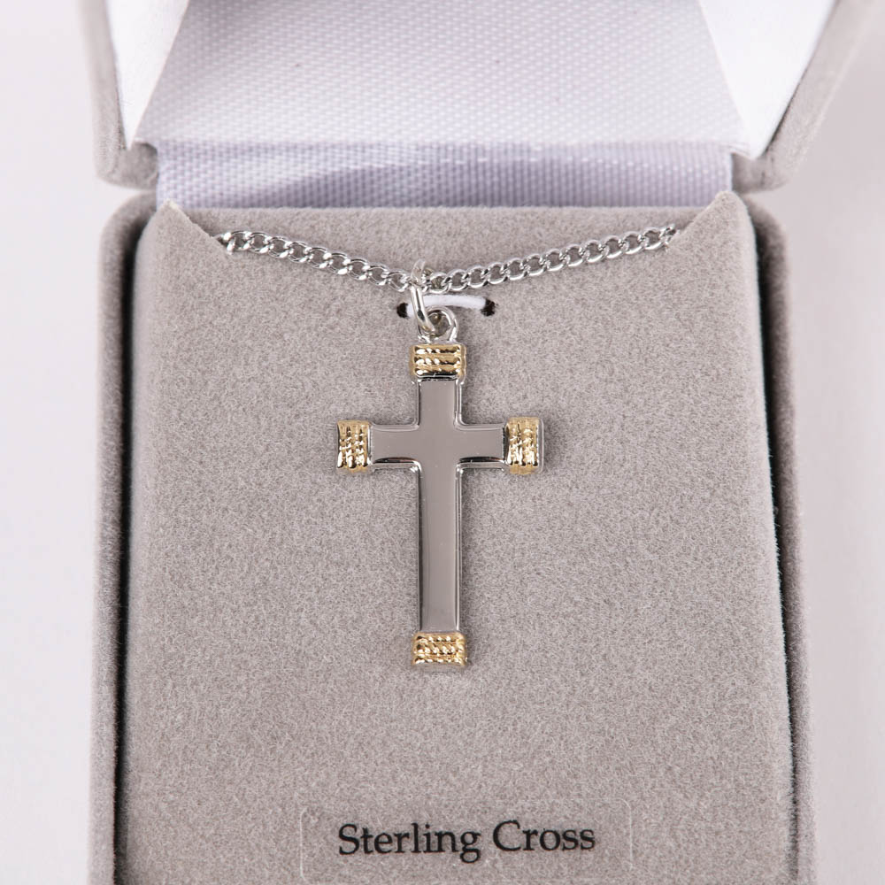 Necklace - Sterling Silver - Cross with Gold Rope Wrapped Tips - 18" Silver - Swanson Christian Products