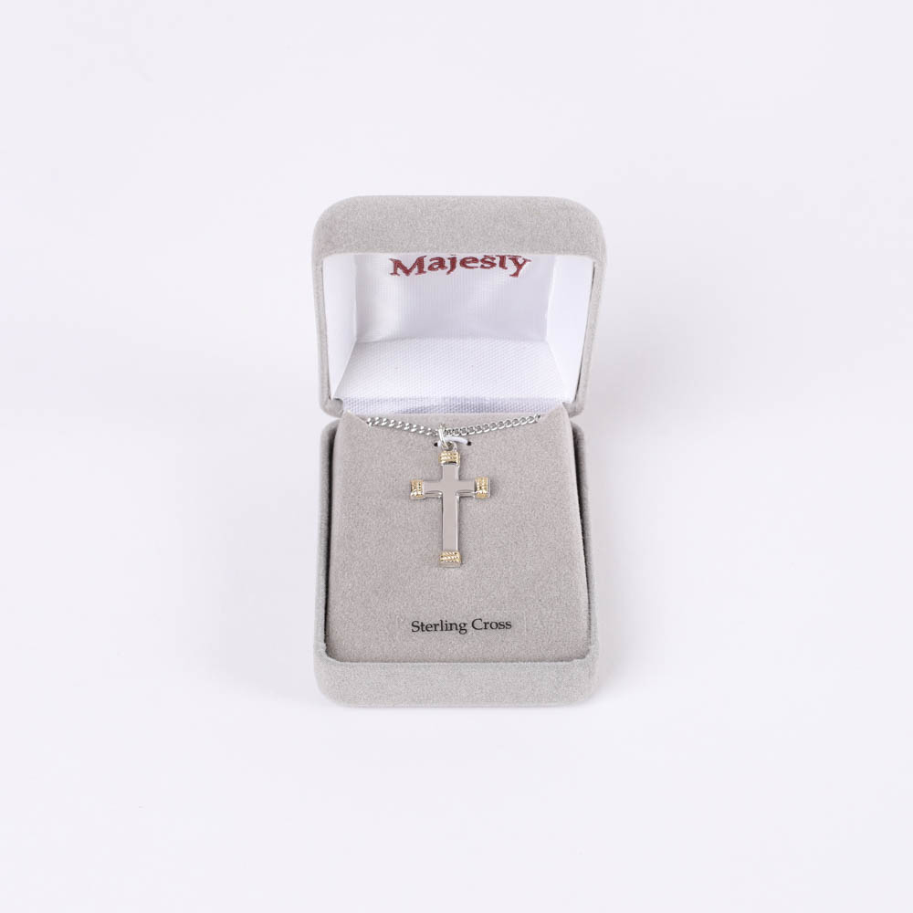 Necklace - Sterling Silver - Cross with Gold Rope Wrapped Tips - 18" Silver - Swanson Christian Products