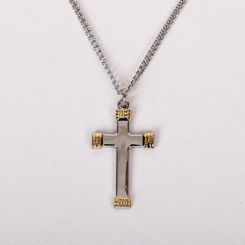 Necklace - Gold Plated Sterling Silver - Cross with Rope Wrapped Tips - 18" Silver