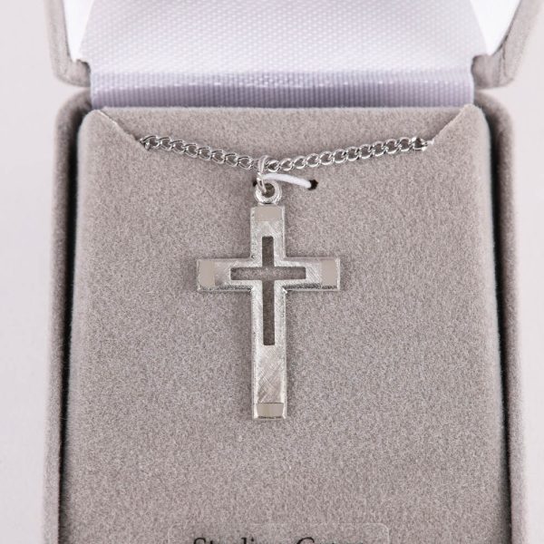 Necklace - Sterling Silver - Outlined Cross with Brushed Silver - 18" Silver - Swanson Christian Products